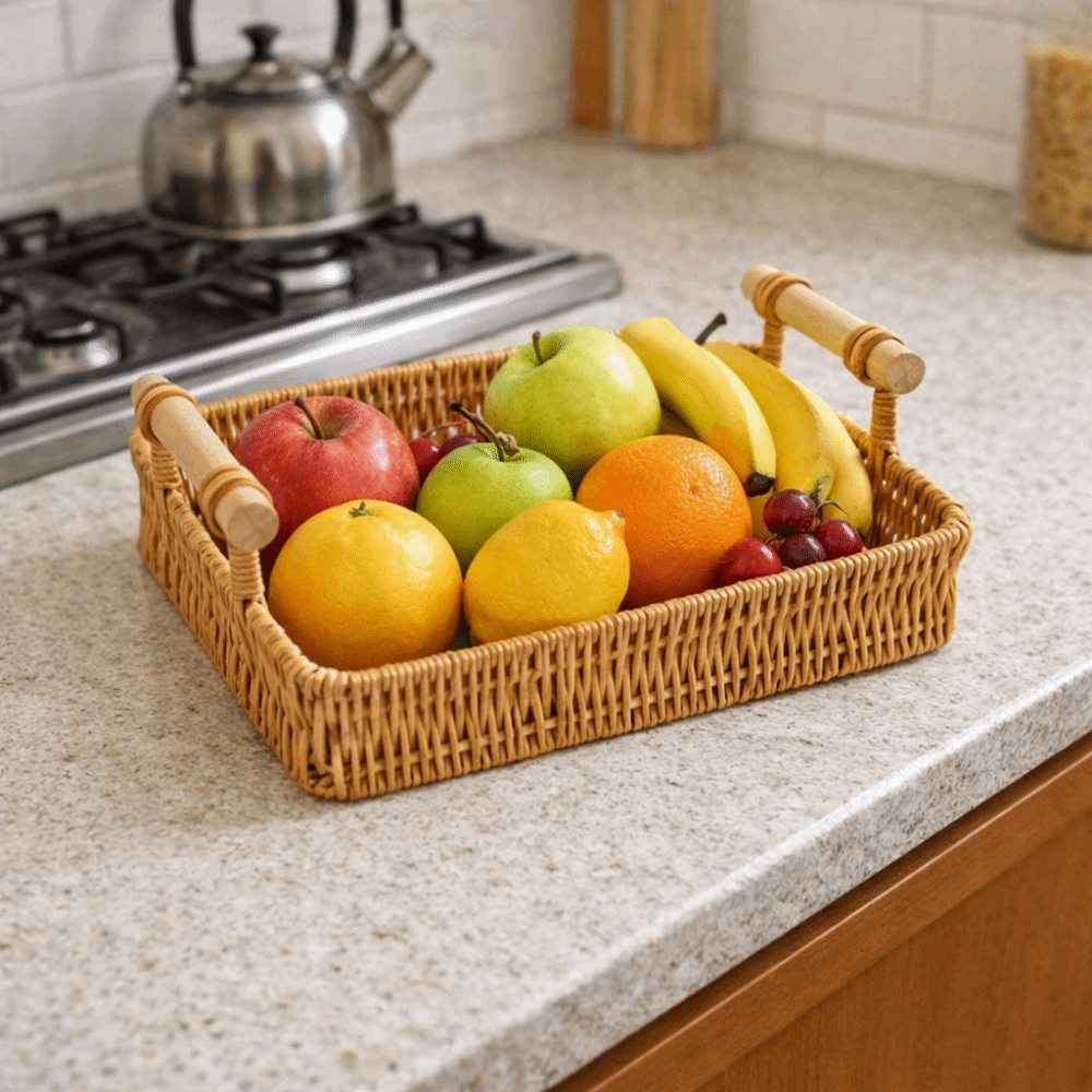 Rattan Tray Handle - Plastic Imitation Rattan Storage Basket Handmade