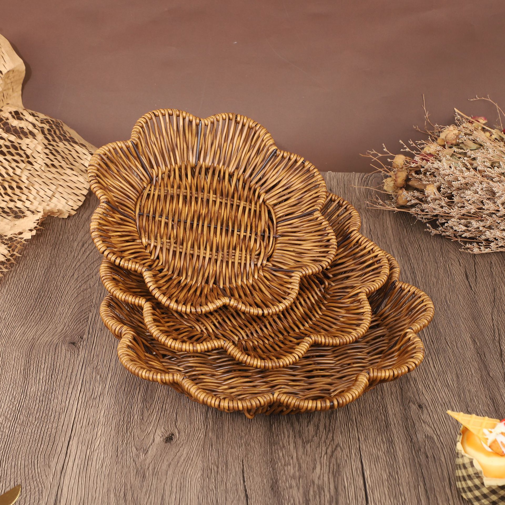 Rattan Tray Handle - Handwoven Rattan Style Storage Basket for