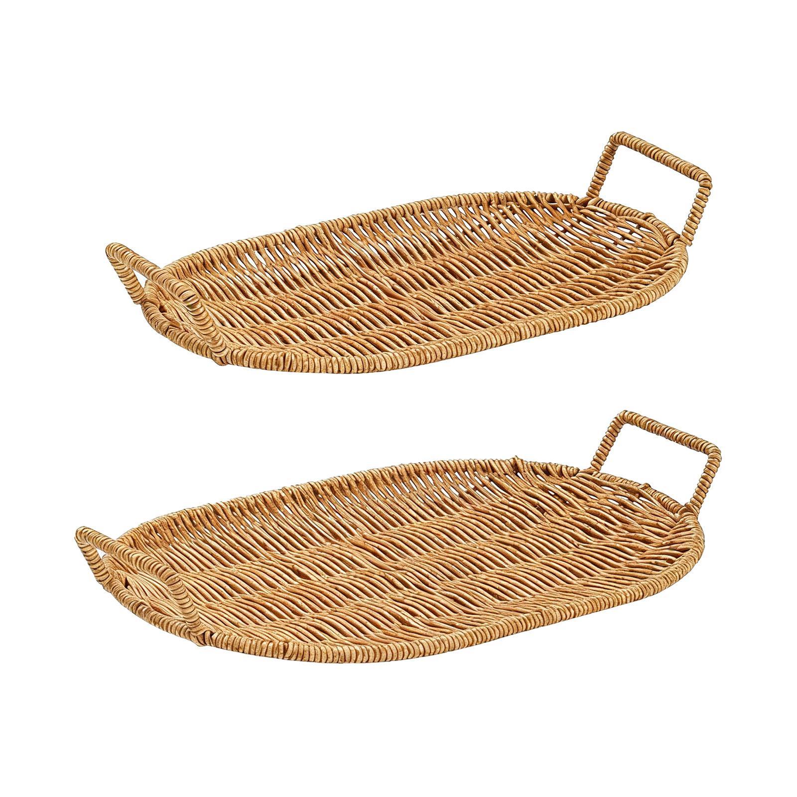 Woven Fruit Bowl Oval Bread Ba – Rattan Tray Handle Bewertung und Preis