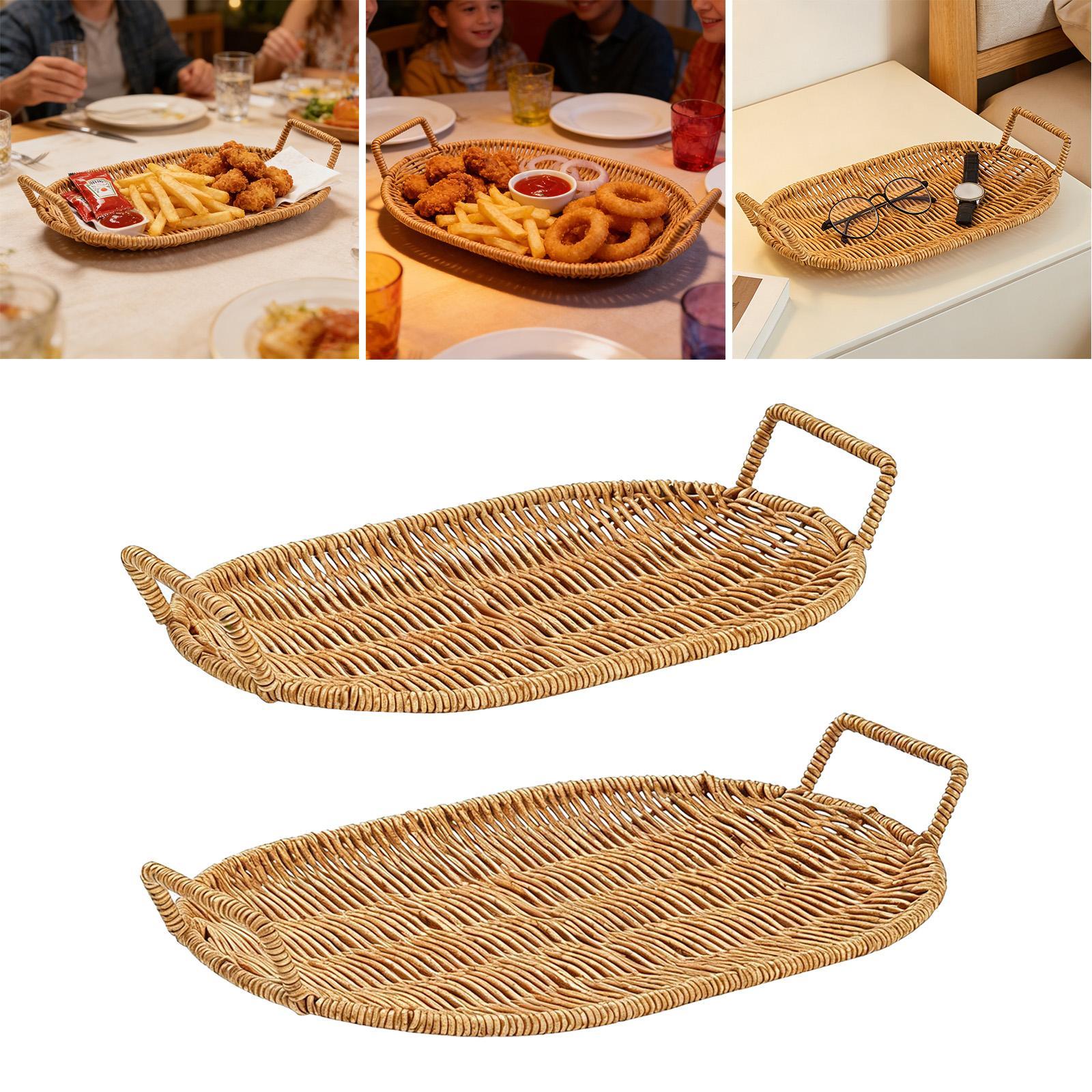 Woven Fruit Bowl Oval Bread Ba – Rattan Tray Handle Bewertung und Preis