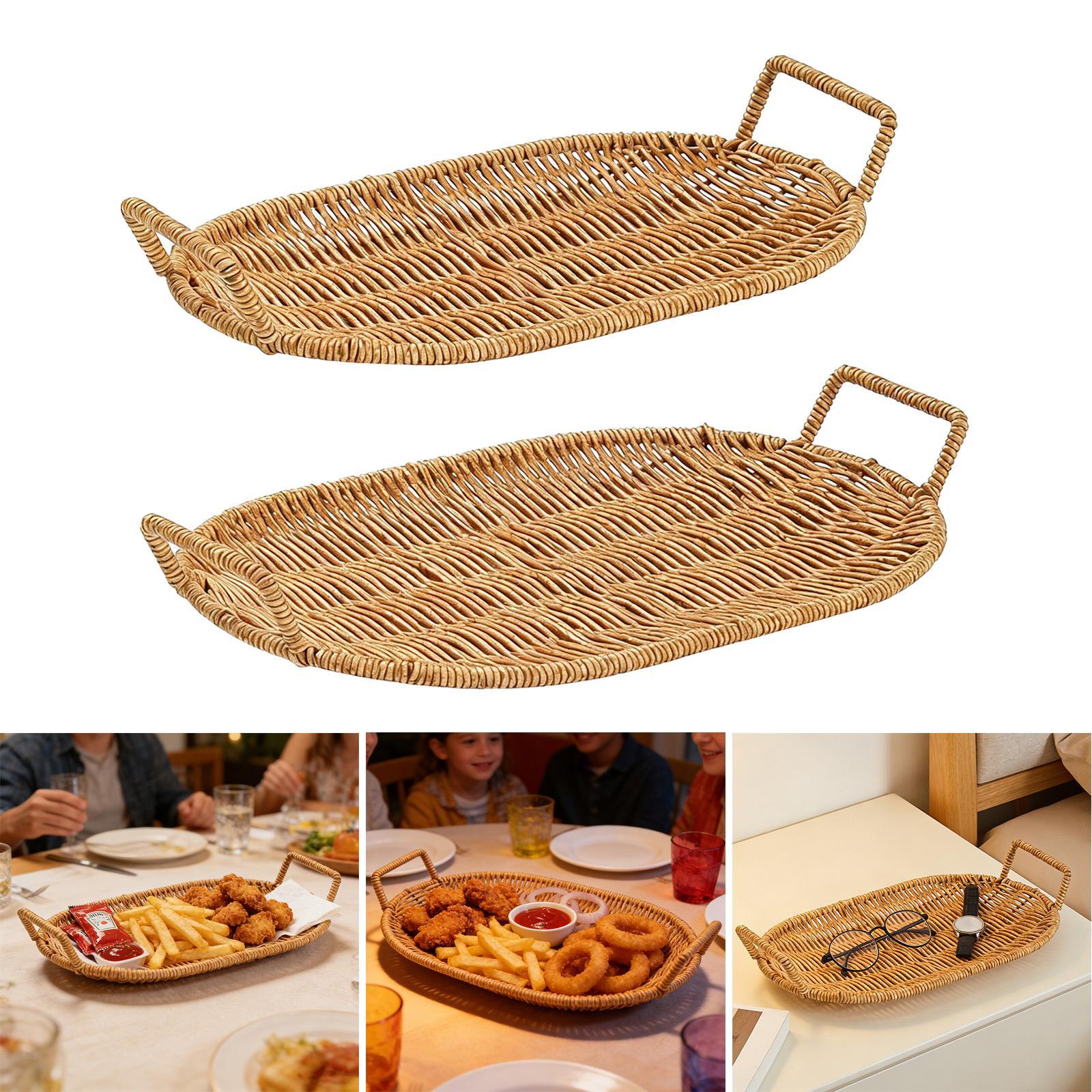 Woven Fruit Bowl Oval Bread Ba – Rattan Tray Handle Bewertung und Preis