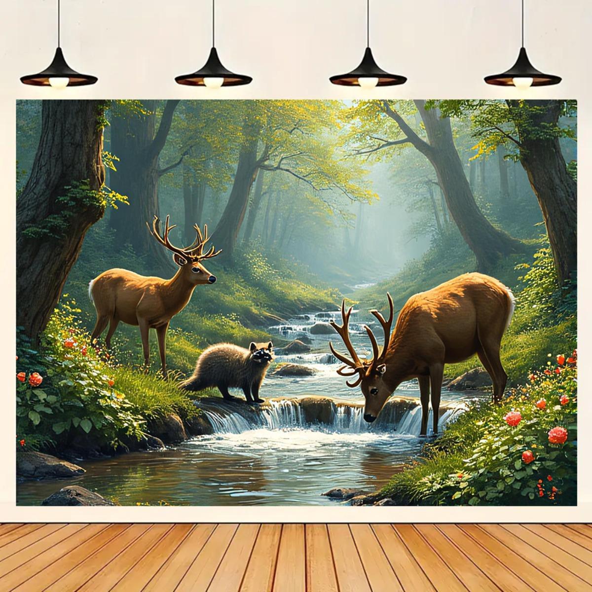 Deer Forest Stream Wall Mural  – Interior Design With Wallpaper Bewertung und Preis