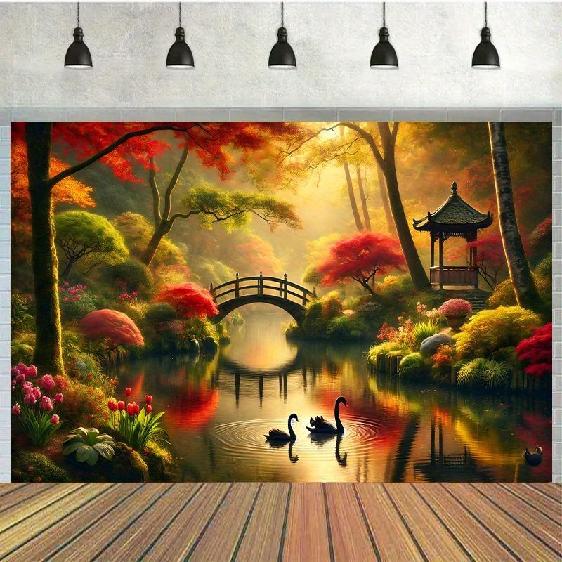 Autumn Garden Bridge Swans Wal – Interior Design With Wallpaper Bewertung und Preis