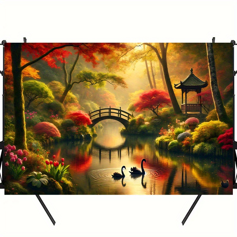 Autumn Garden Bridge Swans Wal – Interior Design With Wallpaper Bewertung und Preis