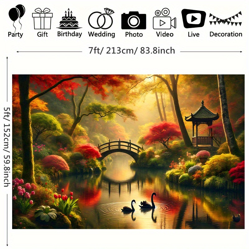 Autumn Garden Bridge Swans Wal – Interior Design With Wallpaper Bewertung und Preis