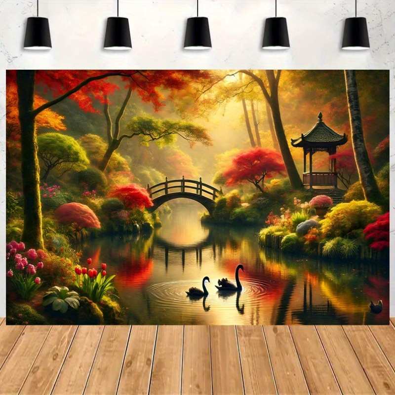 Autumn Garden Bridge Swans Wal – Interior Design With Wallpaper Bewertung und Preis